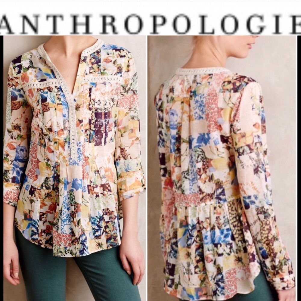 Anthropologie Maeve floral patchwork blouse size 0